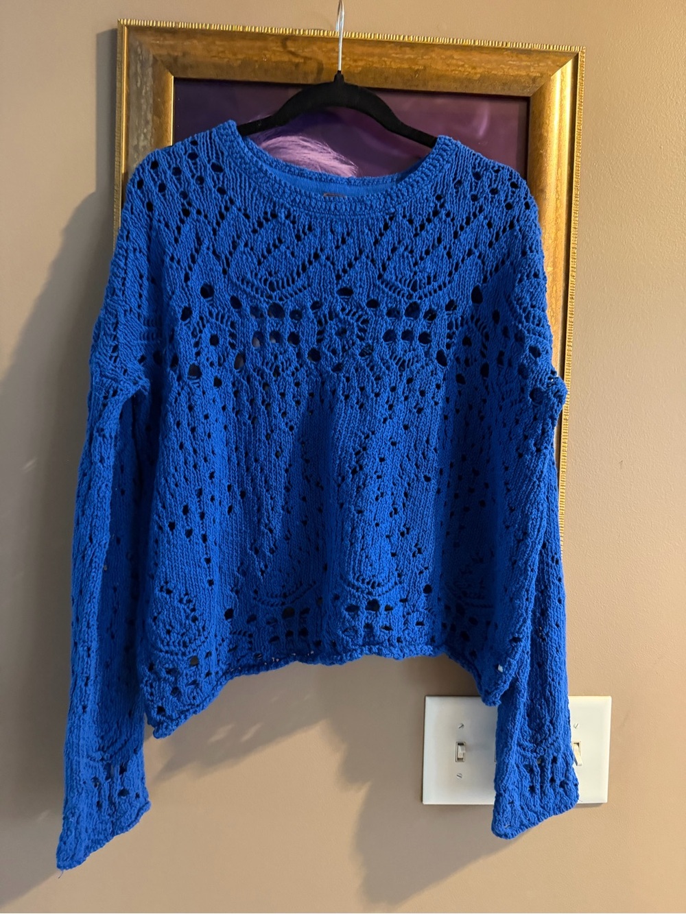 Free People NWOT Cobalt Blue Open Knit Sweater XS Oversized Boho